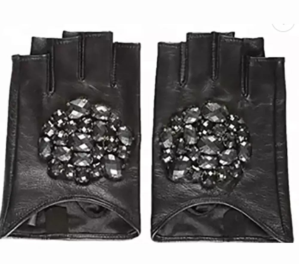 unisex half finger racing cycling reverse stitched sports fingerless profiler driving black leather gloves