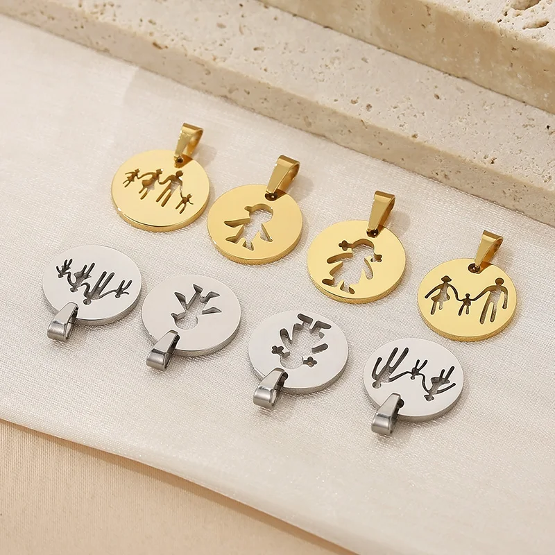 Kalen Charm Jewelry Round Hollow DIY Pendant Stainless Steel Girls and Boys My Family Pendant