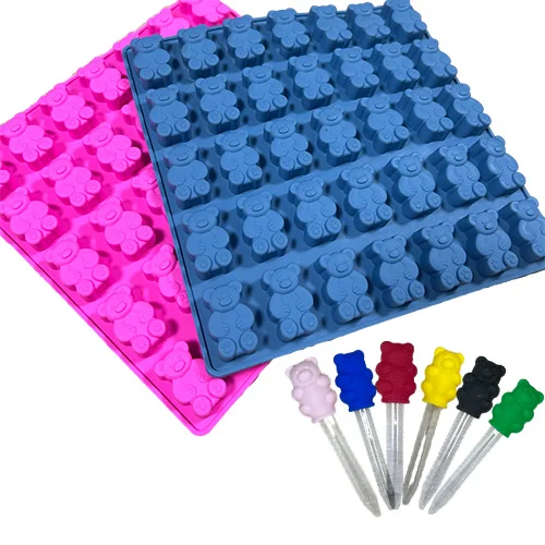 Food Grade Silicone Soft Non-Toxic Jelly Bear Candy Chocolate Molds Silicone Ice Cube Mold With Dropper