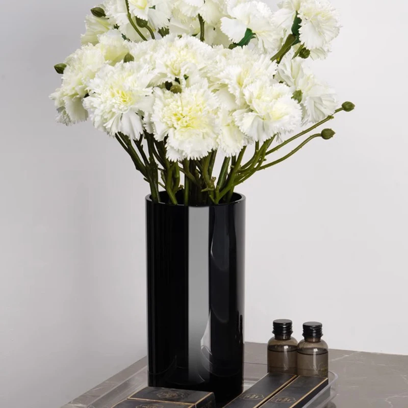 European modern simple glass black straight cylinder advanced sense vase