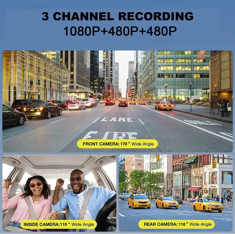 3Channel Camera Lens 1080P HD Car DVR with Rear View Camera Auto Electronics Dash Cam DVR 24H Parking Monitor Black Box for Cars