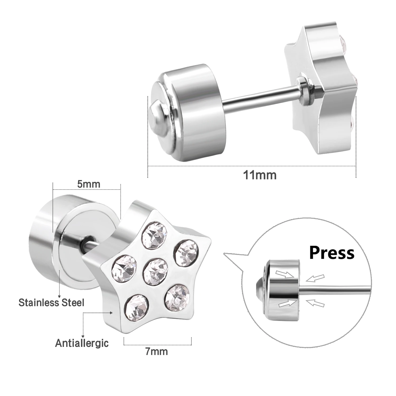 Cheap Jewelry Set Star Shape Jewelry Type Stud Earrings Girls Screw Back Earrings