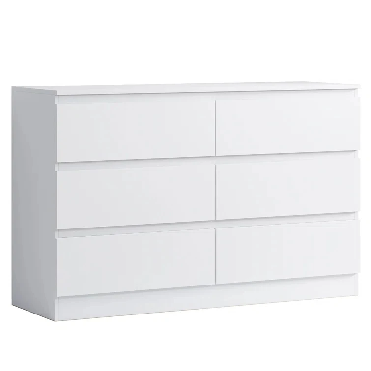 Minimalist Design Modern Style Plenty Storage Room Wooden 6 Drawers Chest White Dresser for Bedroom
