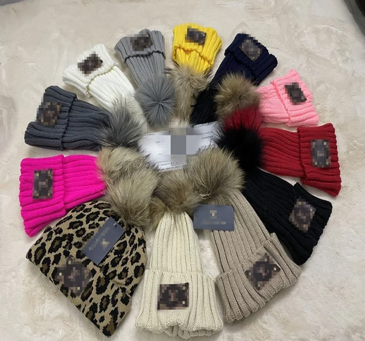 Multicolor customizable logo knit hat men and women trendy cold hat couple student warm hip-hop skateboard hat with pompom