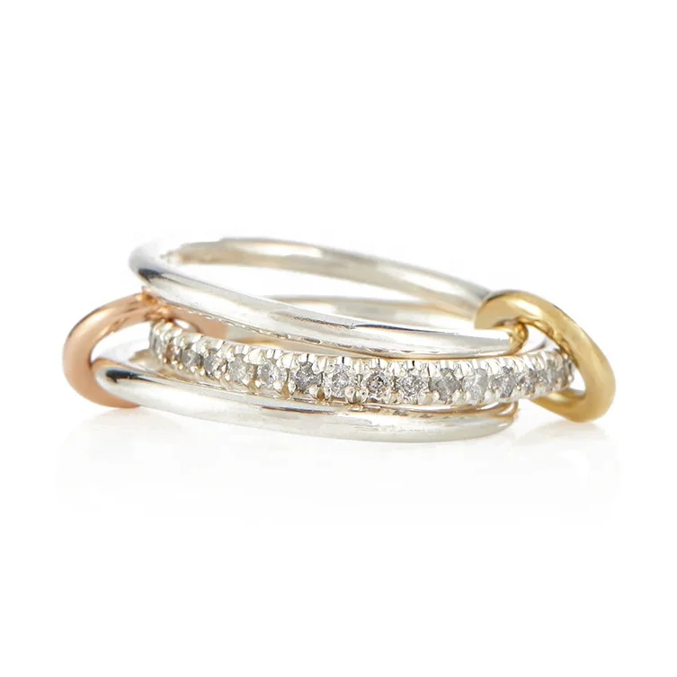 Новый дизайн 925 стерлингового серебра 14K/18K позолоченный Vermeil изысканные модные ювелирные изделия CZ Diamond многоцветное соединительное кольцо