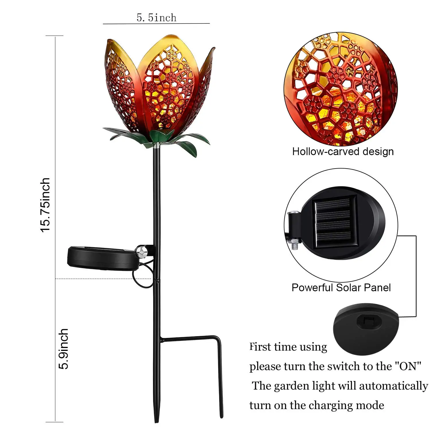 Solar powered Outdoor Pathway decorative yard Crackle Glass ball garden Hollow-Carved Metal Solar flower Stake Lights