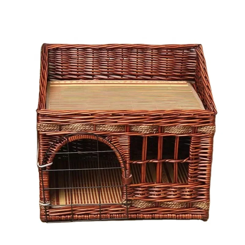 Hot new arrival handmade woven wicker Rattan wood pet cat villa house cat nest-Four Seasons for  pet cages small animals bed
