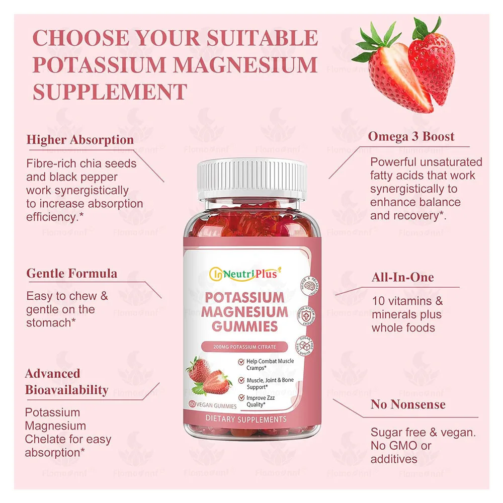 HACCP Factory  Potassium Magnesium Supplement Gummies - Plus Omega 3, B6, D3, K2 & Calcium for Sleep ,Leg Cramps & Muscle
