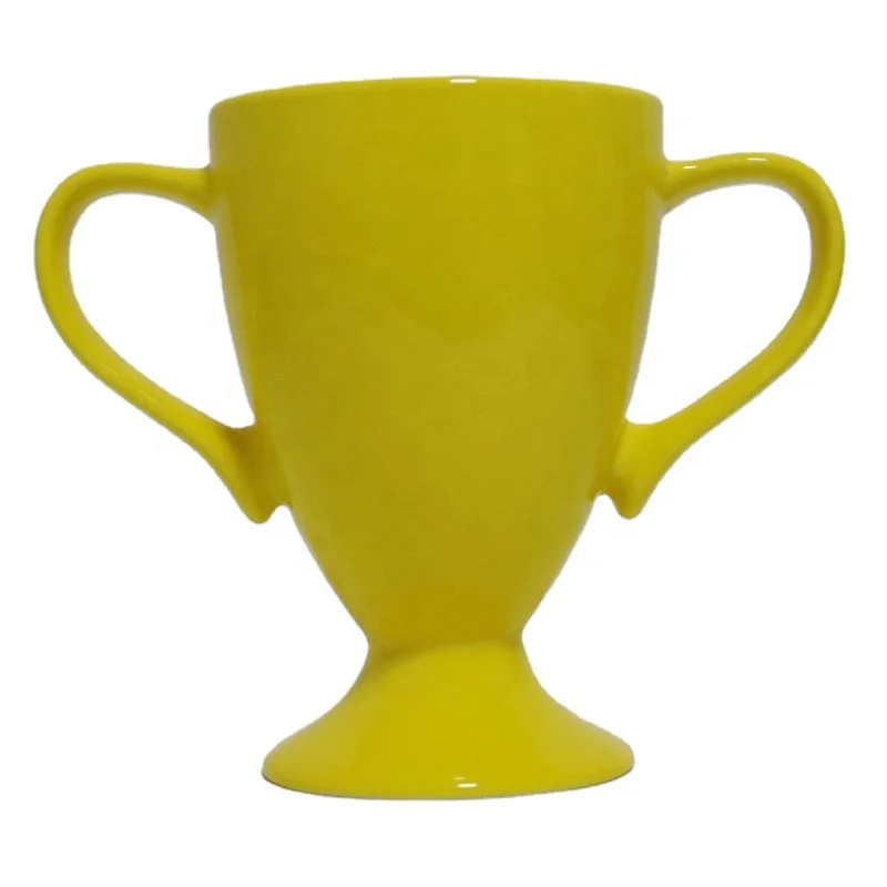 Promotional Blank Big C Handle Ceramic Trophy Mug  Gift Item Custom Logo Printing Ceramic Bulk Cheap Wholesale Tea Cups