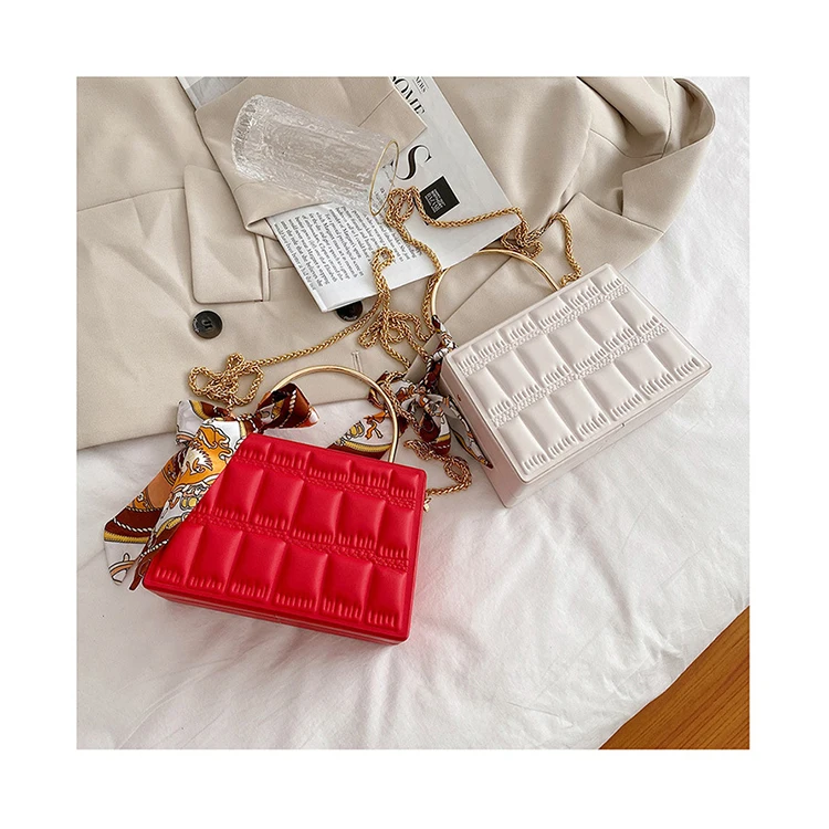 
 Plaid Ladies 2021 Box Shoulder Crossbody Purses Luxury Chains Women Hand Bags With Scarves Quilted Flap Purses and Handbags  