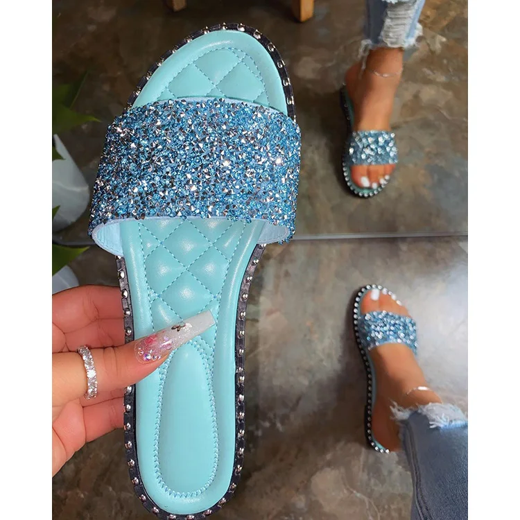 
Cheap Fashion Designer Ladies Summer Diamond Sandals Female Luxury Bling Rhinestone Jelly Shoes Beach Ladies Slides Sandals 