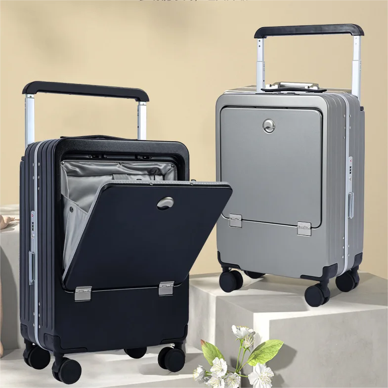 Pailox Front opening suitcase for business USB charging luggage with Universal Wheels,boarding case for unisex