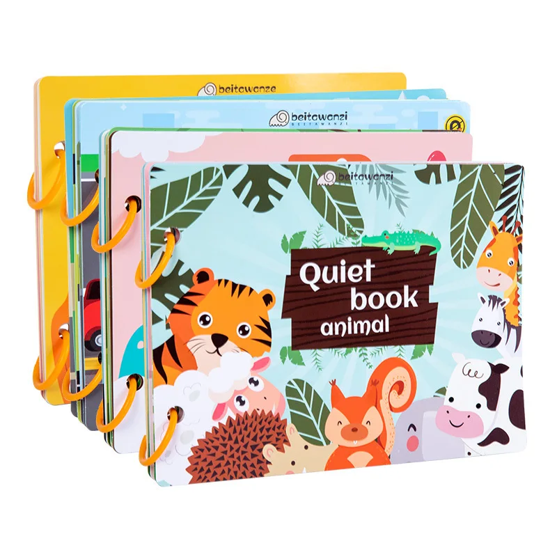 Educational Interactive Quiet Book for Kids Ages 2-6 - 4 Themes Animals, Dinosaurs, Vehicles, and Numbers with Velcro Stickers