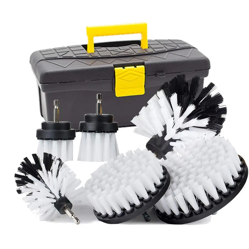Drill Brush and Buffing Sponge Pads, 17 Pieces Power Scrubber Soft White Car Wash Kit Spin Brush Wheel Carpet