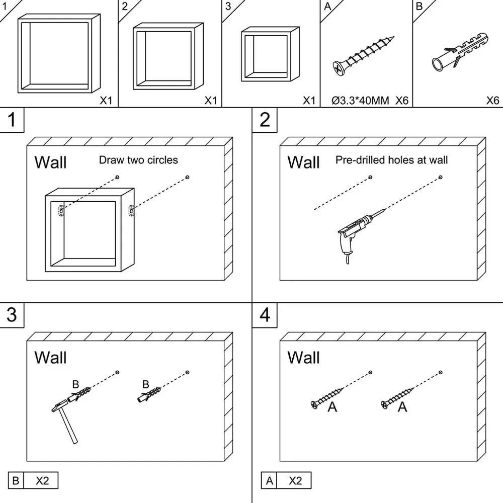 Set of 3 White Square Shelves wood storage shelf wooden Floating wall Shelf kitchen furniture