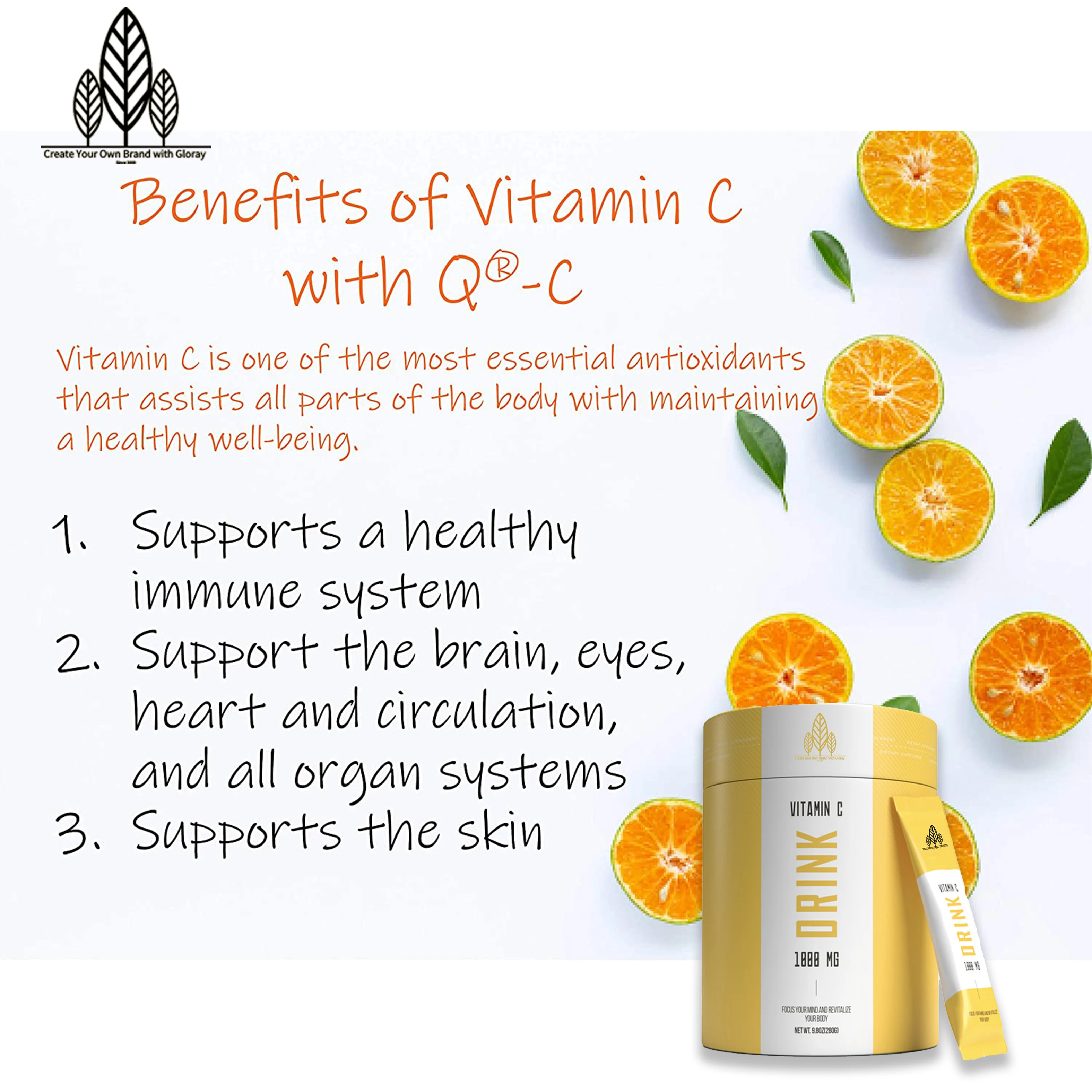Vitamin C Drink OEM Factory Supply Healthy Supplement for Immune Support & Antioxidant Protection Collagen Booster, Vegan Drink
