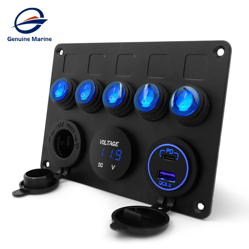 Genuine Marine Accessory Control Marine Waterproof Switch Panel 12V 5 Gang RV Boat Universal Switch Panel