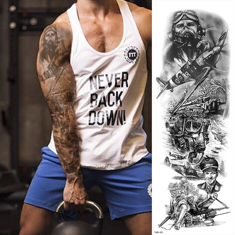 Wholesale Large Full Arm Waterproof Temporary Tattoo Sticker Sleeve Tattoo Lion Crown King RoseWild Wolf Tiger Men Skull