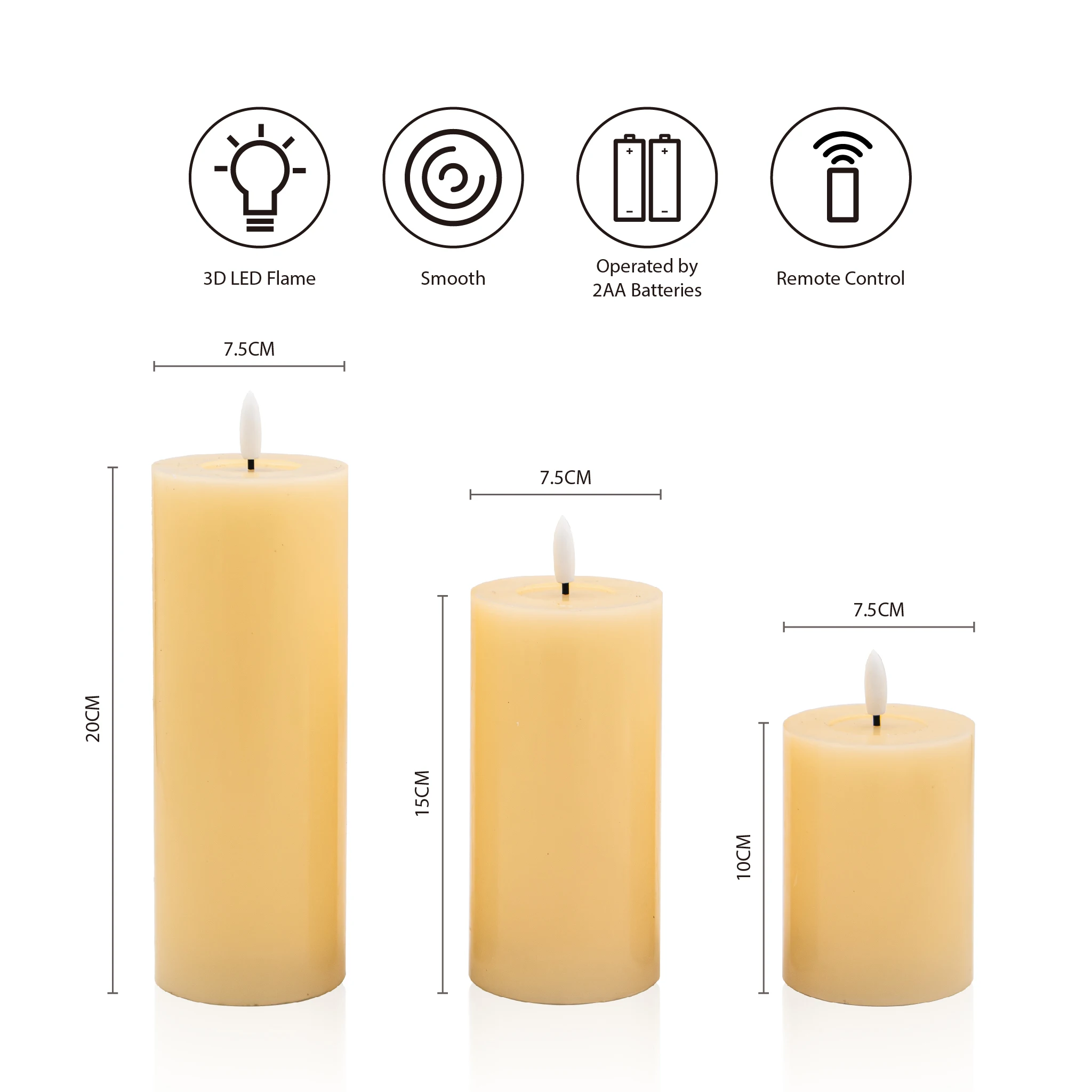 Custom Size Color Hot Sale Christmas Battery Flameless Led Candle Light Real Wax Pilar Led Candles