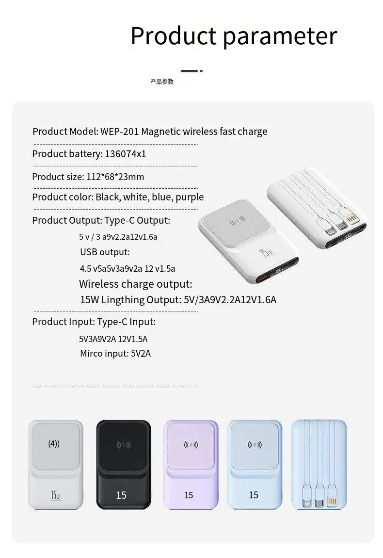 Portable Small Size Qi Fast Magnetic Wireless Type-c 10000mah Wireless Magnetic 22.5w Power Bank For Iphone 14 13 13pro Max