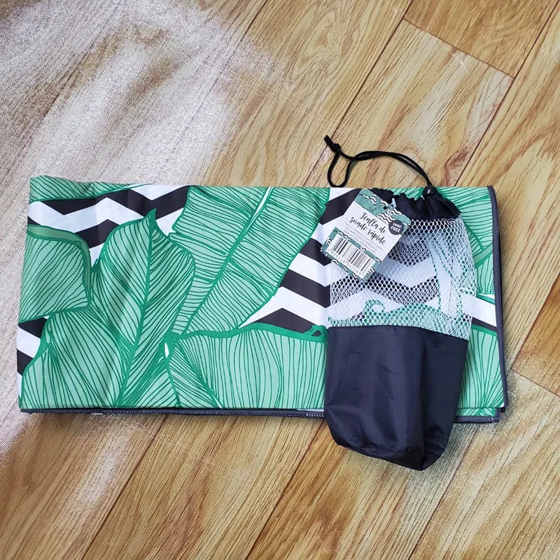 custom design leaf tropical printed suede light weight travel beach use towel