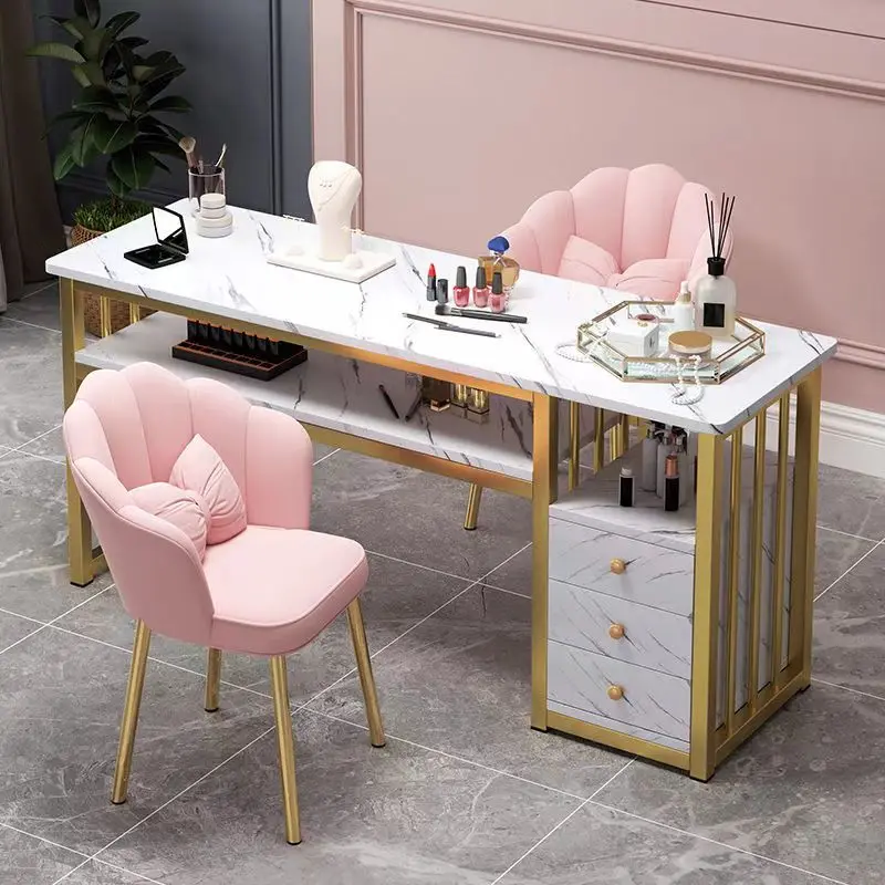 Hot Nail Desk for Nail Tech Acetone Resistant Manicure Table with Metal Frame Nail Salon Station Beauty Storage Organizer