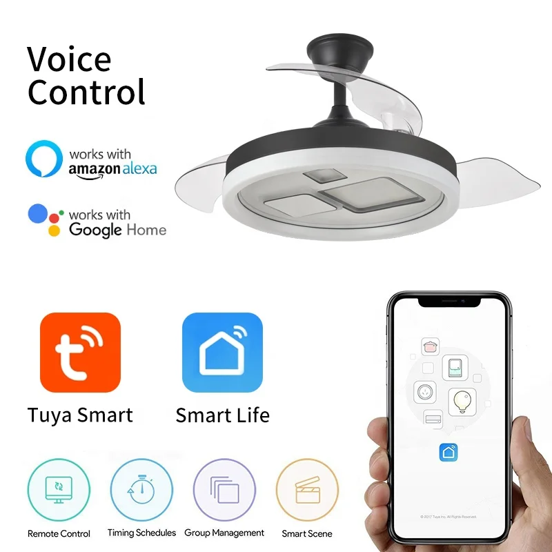 Y036 Modern remote control 42 inch bladeless 110/220v ceiling fans with lights lamp led designer luz con ventilador oculto techo
