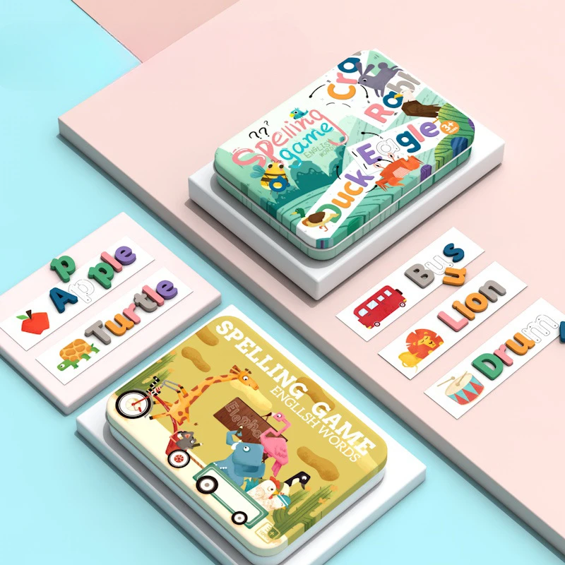 Wholesale Wooden Cartoon Animal Alphabet Spelling Toys Educational Puzzle Game for Kids English Practice Dropshipping