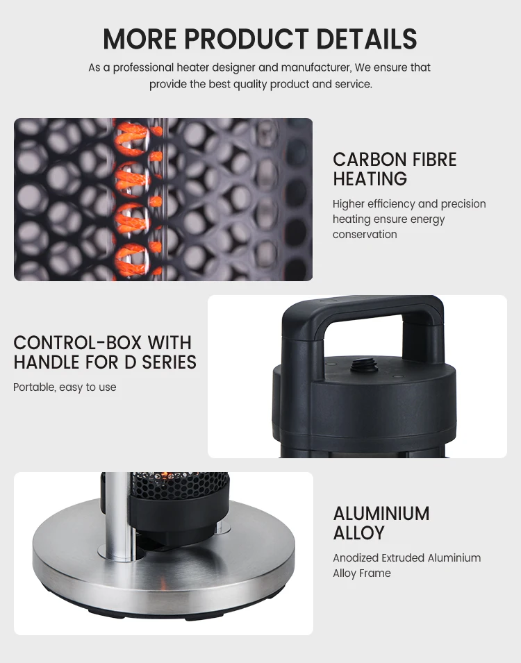 Manufacture Prices 1200W Portable Patio Heater Carbon Fiber Infrared Electric Heater