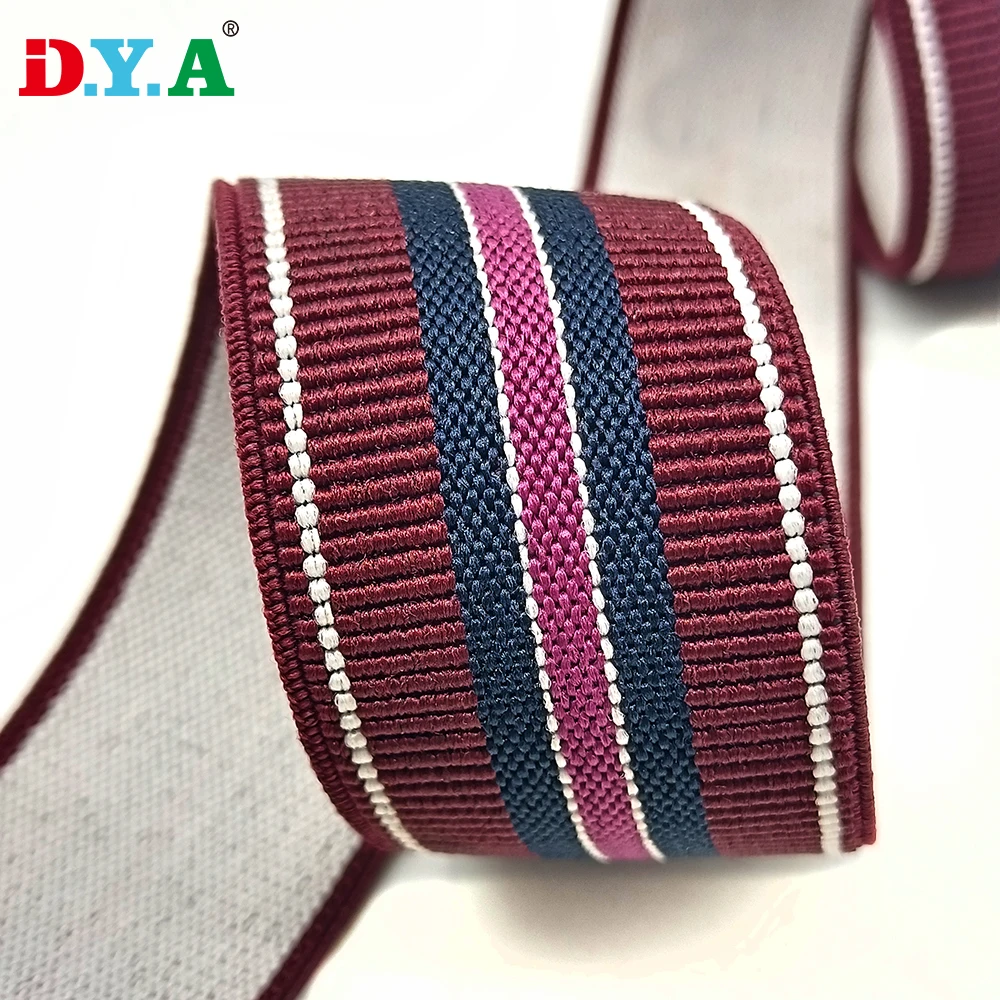 Custom pattern color striped polyester latex elastic webbing 38mm elastic rubber band for suspender belt