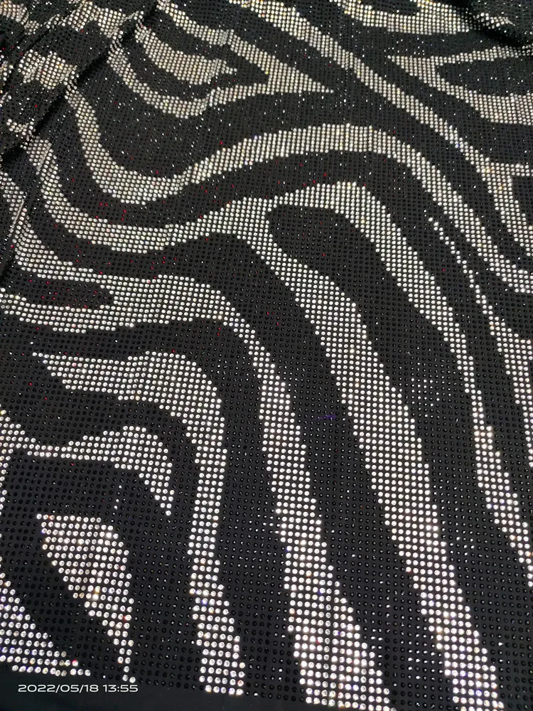 Stretchable rhinestone fabric crystal AB stones fabric with leopard wave stones for red carpet dress