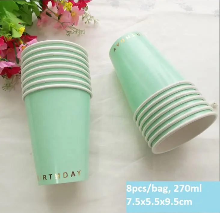 Wholesale price 9.5oz 270ml happy birthday paper cups disposable 8pcs per set