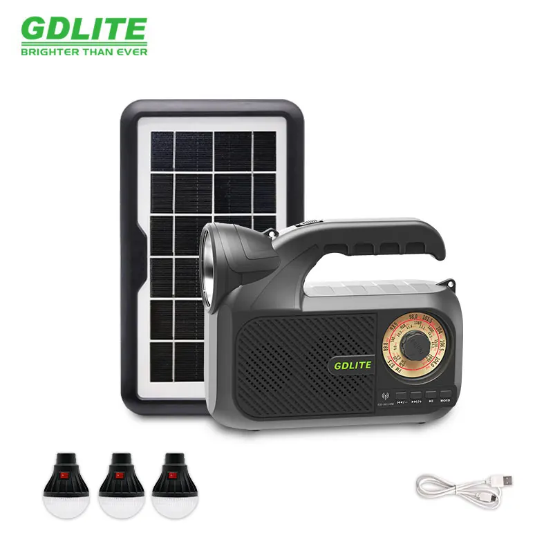 FM radio Portable Mini mobile charging solar power system with battery for home GD8017AM mini solar lighting system with led