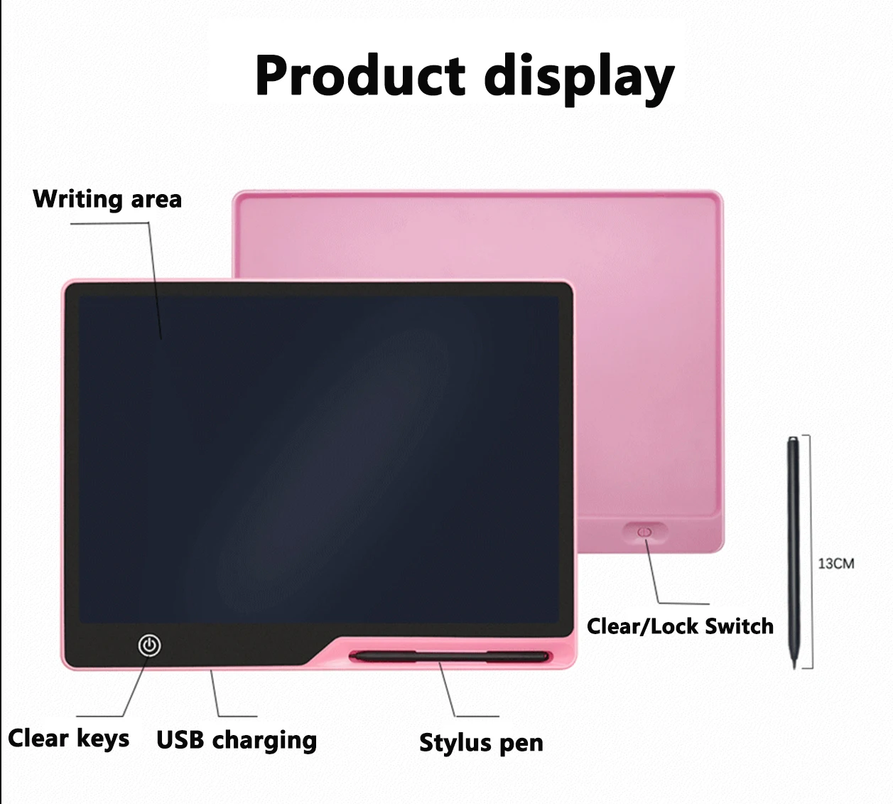 16 Inch Digital type C charging eWriter LCD Writing Tablet chargeable Erase Functions writing board kids graphics Writing pad