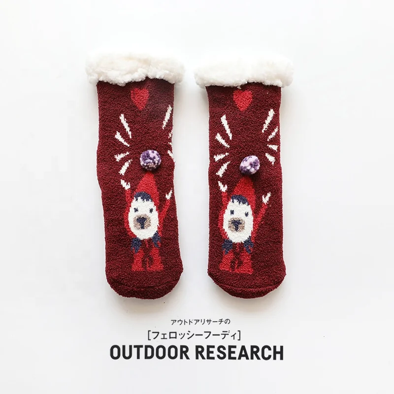 
New Hotsale Christmas lovely parent-child floor warm thick anti slip fuzzy winter socks 
