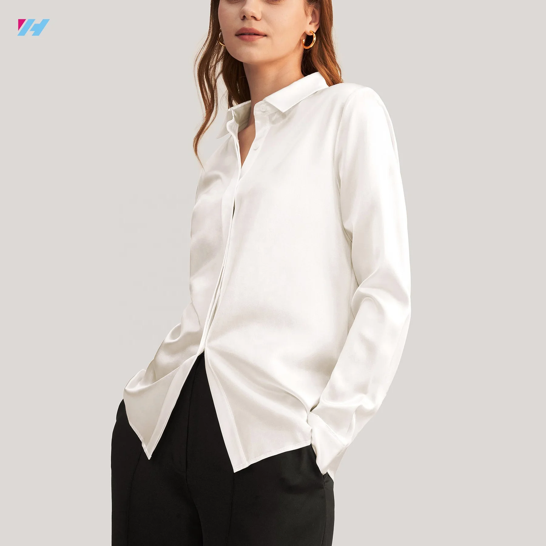 Custom High Quality Elegant Ladies Satin Shirt Top Long Sleeveless Silk Blouses For Women