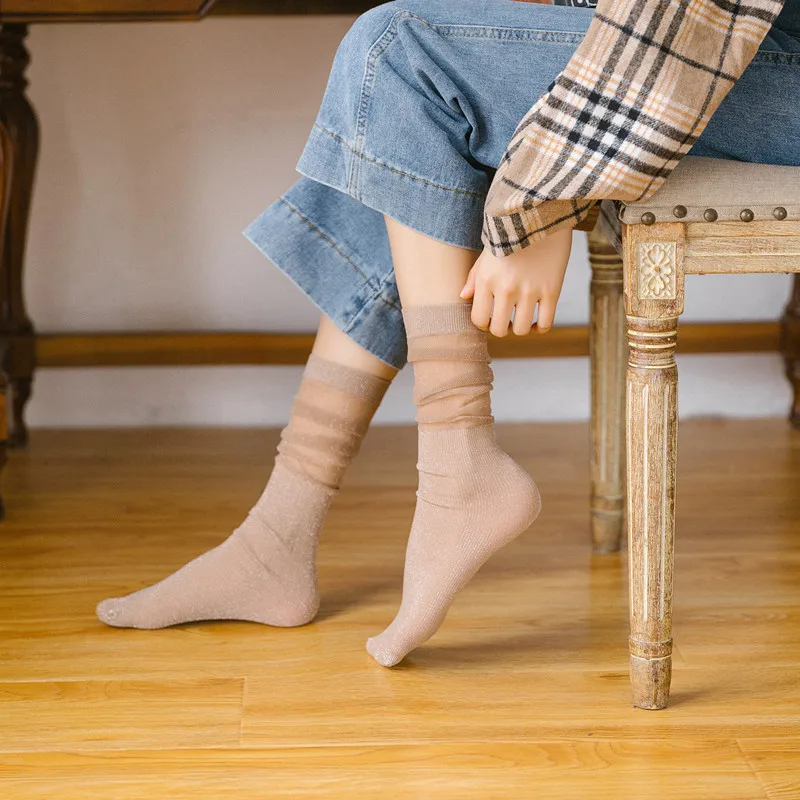 Fashion design loose socks woman shining bling bling stockings funky glitter socks for women