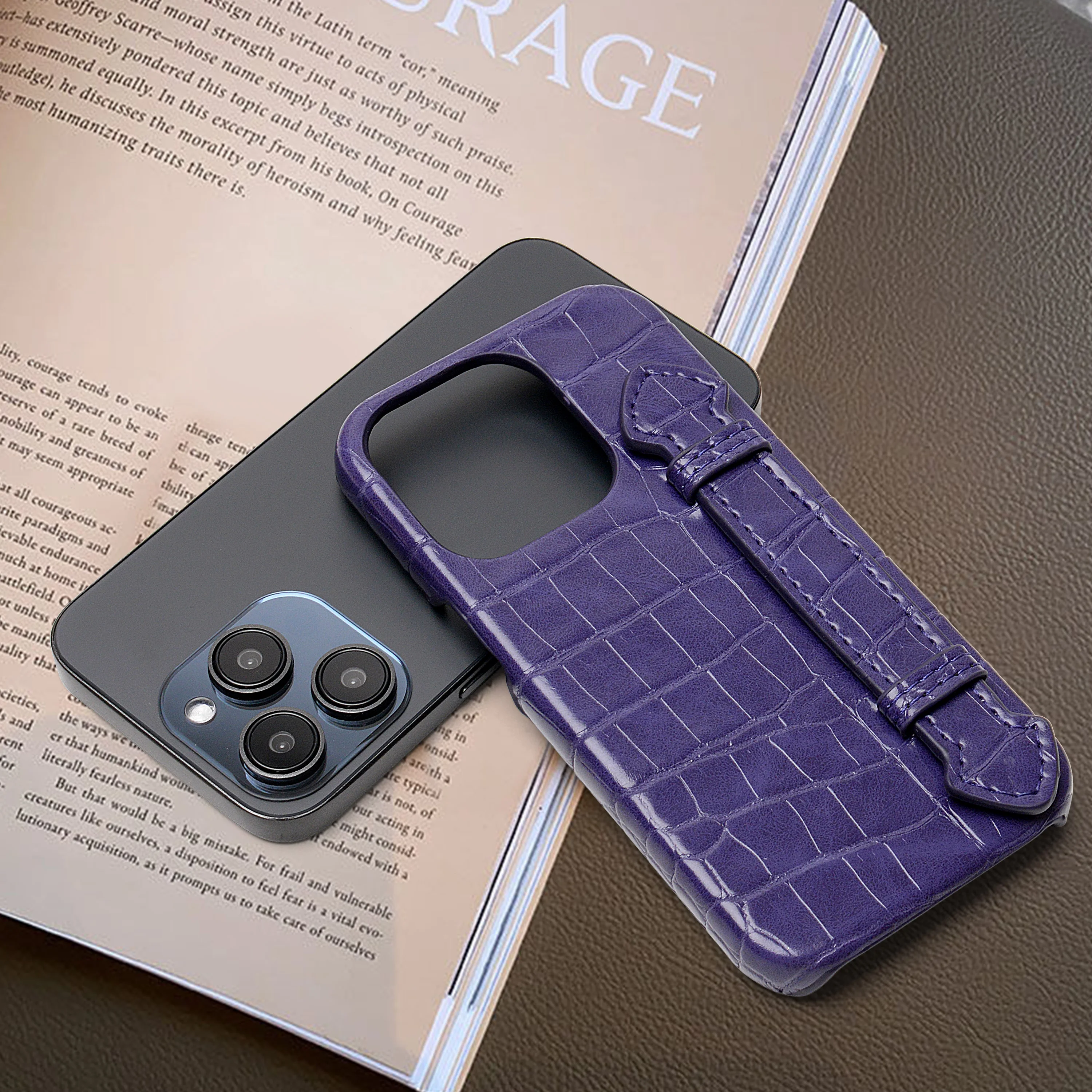 Best Selling mobile phone covers PU Leather Card Holder Wallet for iPhone With Purple Alligator Print Man Phone Cover