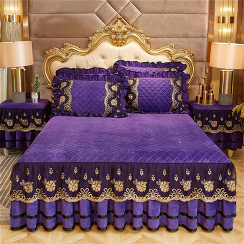 Luxury Bedding European Style Bedspreads on The Bed Lace Bed Skirt Pillowcases Crystal Velvet King Queen Size Home Textiles