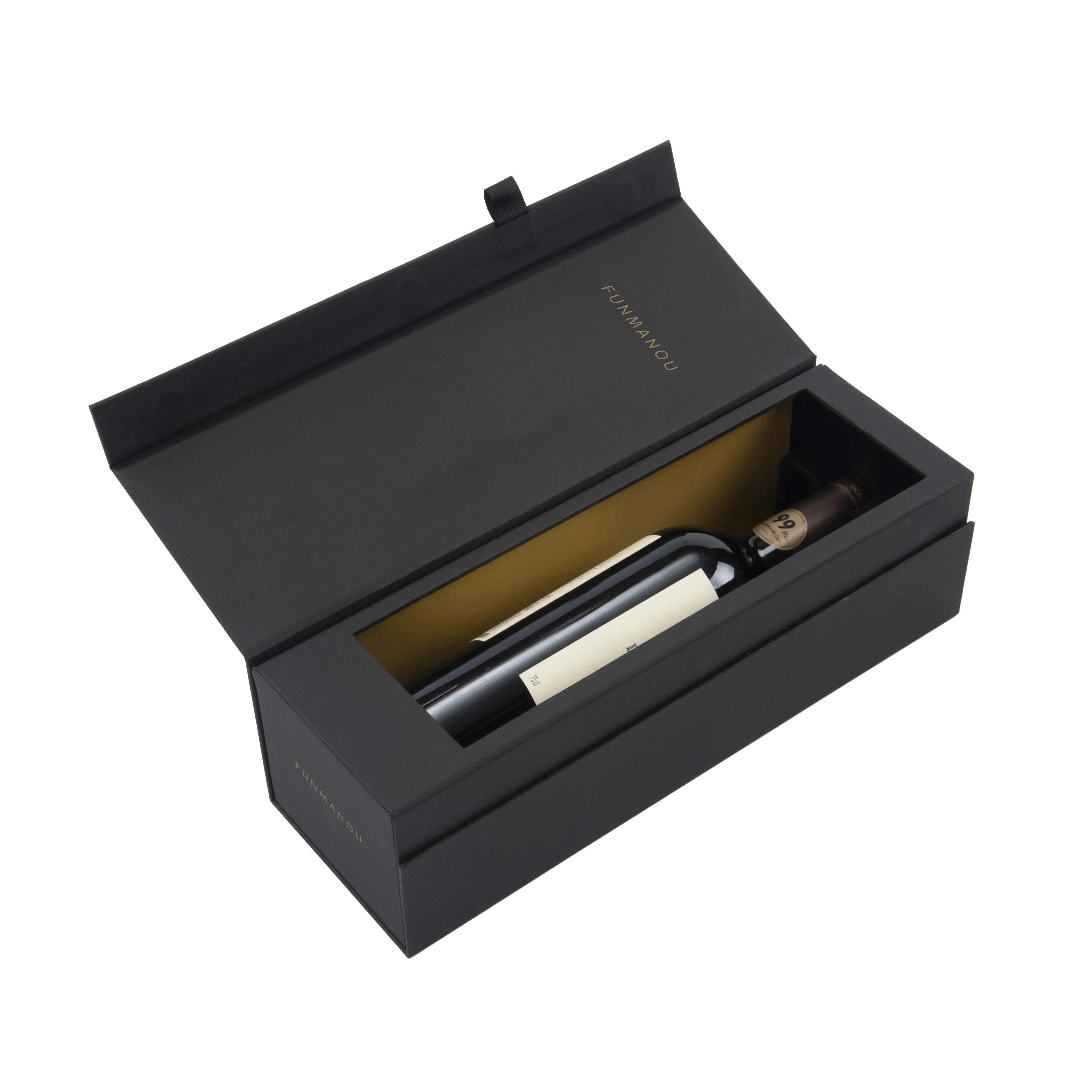Custom Luxury Packaging Box Wine Bottle Box Black  Magnetic Paper Folding Paper Gift For Wine Custom Luxury Paper Packaging Box