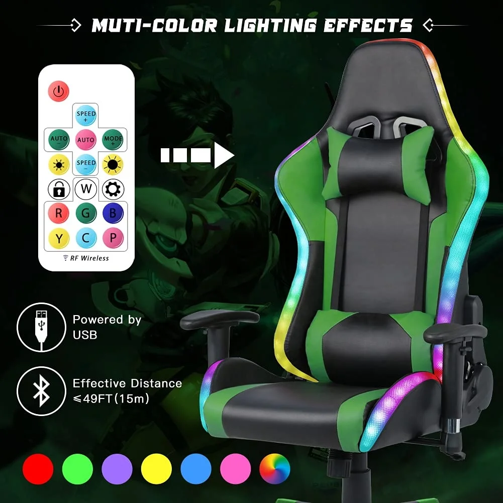 JL Wholesale pvc ddp oem black led pro chaise gamer massage pc cheapest green rgb cadeira gamer gaming chair with speaker