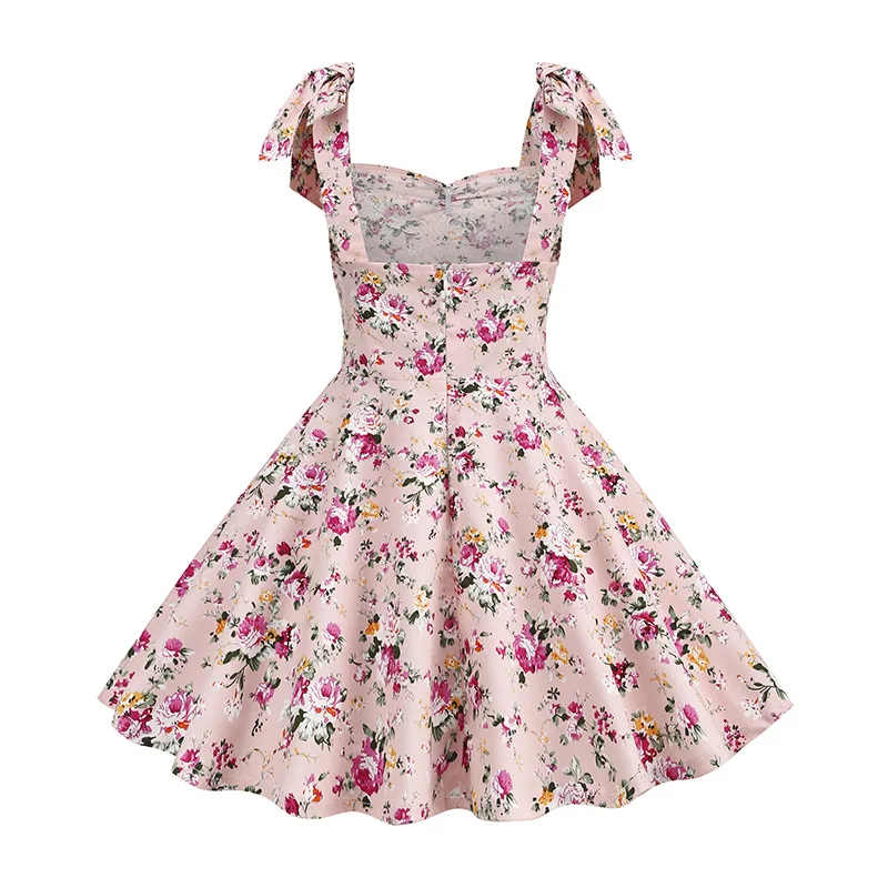 Mother Daughter Summer Cotton Midi Party Dress  Sleeveless Straps Vintage Rockabilly Dress for women girls