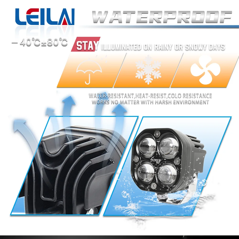 2PCS Car LED lens work light motorcycle 4led 40W spotlight gold light large field of view modified laser headlight