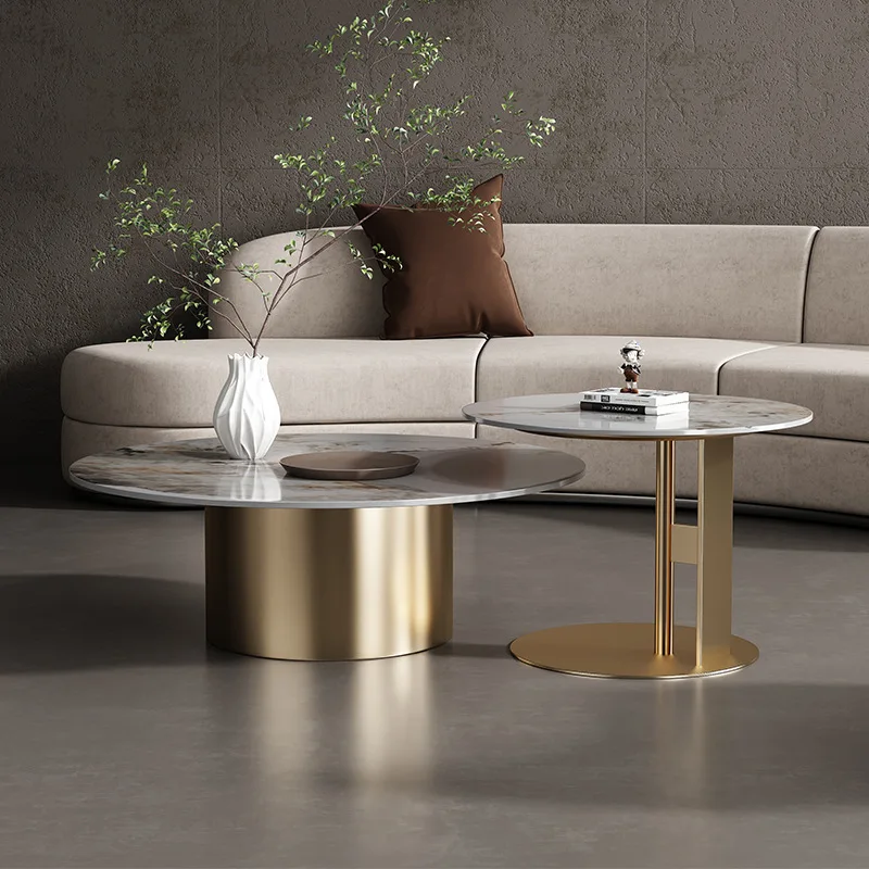 Italian luxury two black coffee table set with gold stainless steel frame marble top modern living room center table furniture