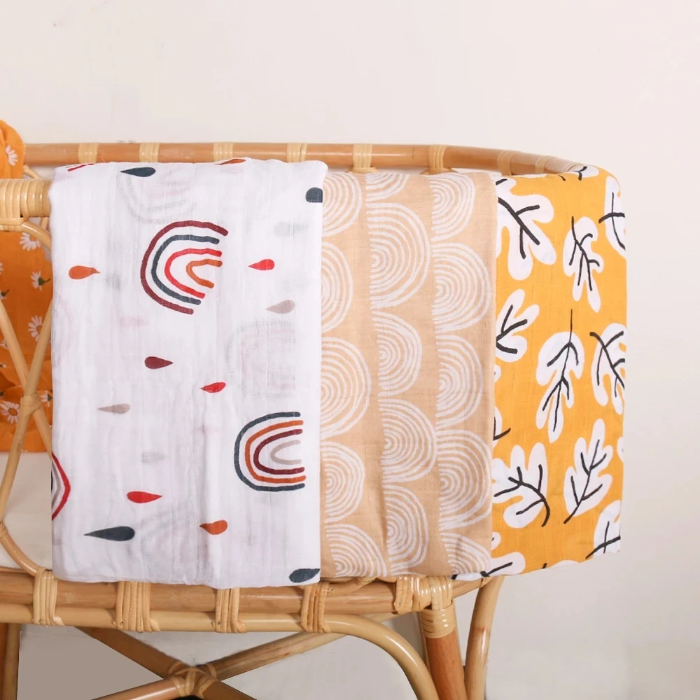 Kangobaby Baby Muslin Swaddle 120*110cm Bath Towel Soft Baby Blanket Cotton 2layers Swaddle Blanket Wrap