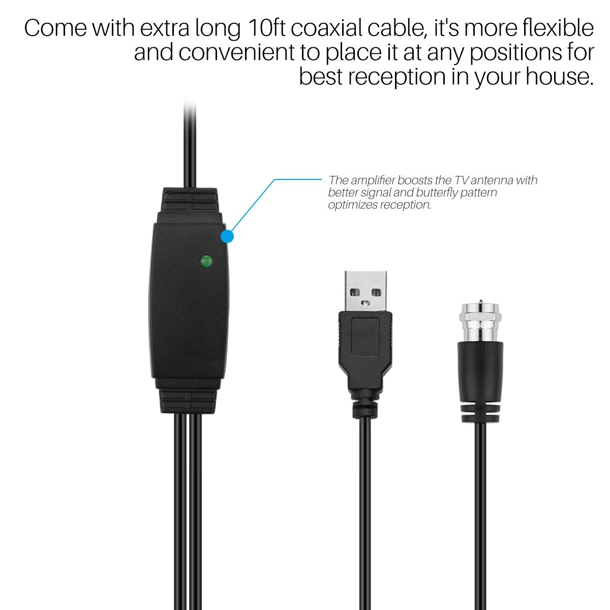 360 Degrees Rotatable 1080P Digtial HDTV Antenna 50 Miles Range Indoor Flat TV Antenna