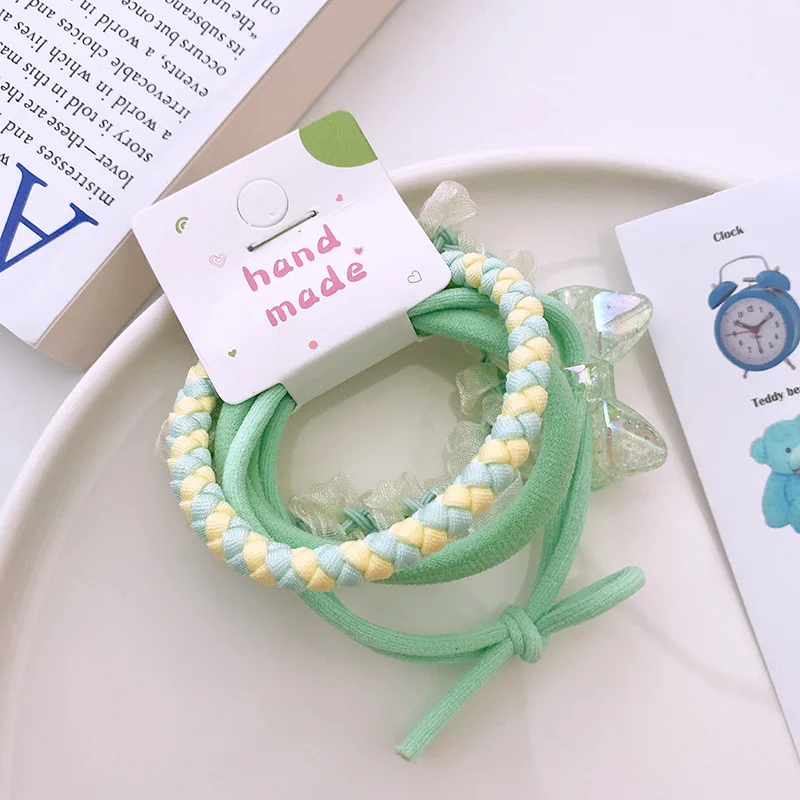 4 new candy colored hair ring sets rabbit bow basic rubber band woven towel ring high elasticity hair accessory