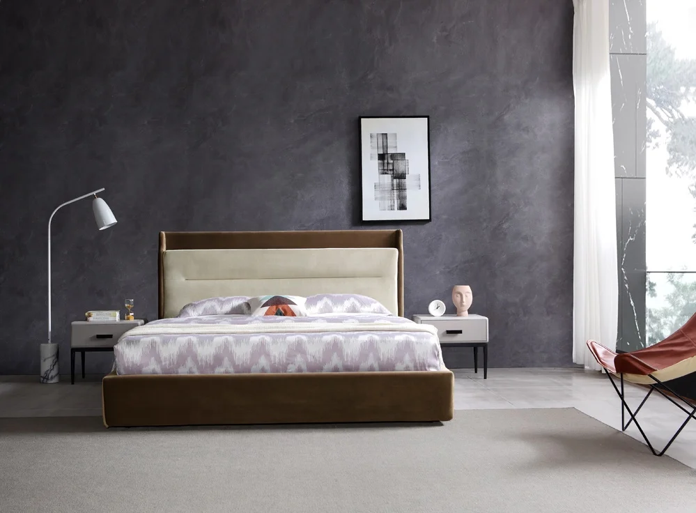 Luxury hotel double king size european style fabric soft  bed