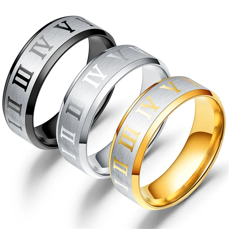 high quality hip hop stock 8mm ring custom roman numeral men stainless steel ring
