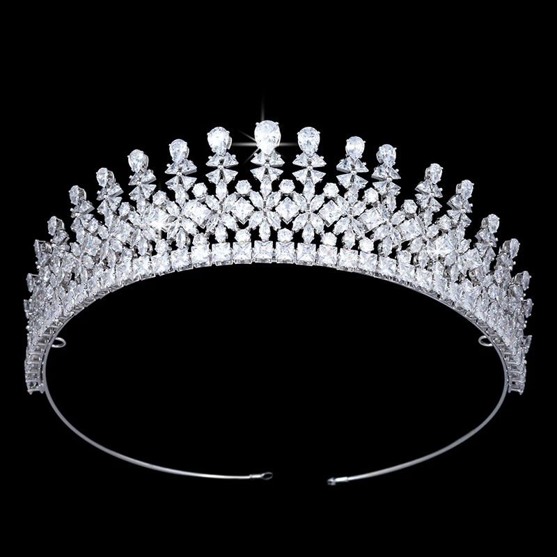 Echsio AAA Cubic Zircon Crown For Women Bride Dubai Luxury Wedding Jewelry With Flower BC4953